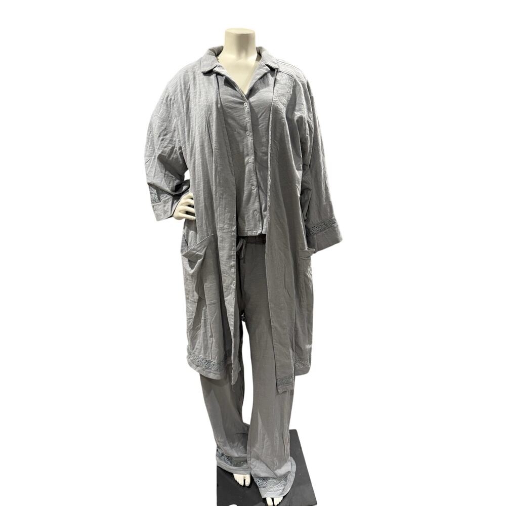 Carbon2Cobalt Women's Mira Lounge 3-piece Set Gray Pajamas Sz Large Sleep Cotton